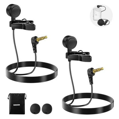 NEEWER ø9.7mm Lavalier Microphone (2 Pack), 3.5mm TRS Clip On Lapel Wired Omnidirectional Condenser Lav Mic with 1.5m Cable & Windscreen for Video Recording, Vlogging, Filming, LM10