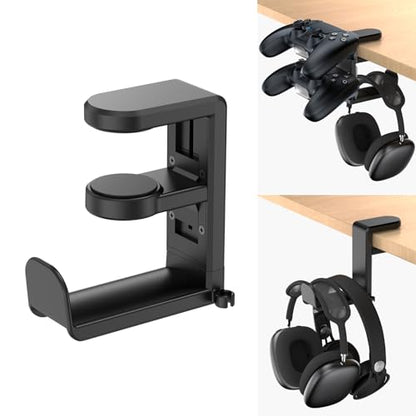 Rotating Headphone Stand - EURPMASK Upgraded PC Gaming Headset Stand, Adjustable Clamp-on Headphone Holder, Headphones Hanger Hook Under Desk with 360 Degree Swivel&Cable Clip Organizer - Darth Vader | 360° Swivel,Headset Hook Under Desk,No Residue,Cable