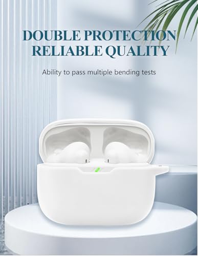 Case for JBL Vibe Beam 2/Vibe Beam - True Wireless Noise Cancelling Earbuds, Soft Silicone Protective Portable Scratch Shock Resistant Shell with Cleaner Kit & Carabiner & Lanyard，White - color: WHITE