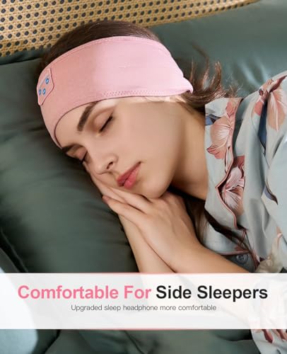Perytong Sleep Headphones - Headband Headphones - Bluetooth Headband for Side Sleeper, Elastic Music Headphone Band Cozy ASMR Wireless Eye Mask Tech Gadgets Gifts for Women Men - color: Light Pink
