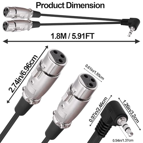 3.5mm TRS to XLR Female Microphone Y Splitter Cable 1.8M | 90 Degree 1/8 inch to Dual XLR Audio StereoPatch Cord,for Microphone Mixer Speaker Amplifer - style: female