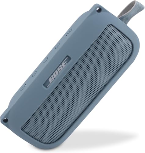 co2CREA Soft Silicone Case for Bose SoundLink Flex Bluetooth Speaker, Blue | Adjustable Shoulder Strap, Crossbody Carrying, Aluminum Carabiner, Lightweight - color: Stone Blue Case