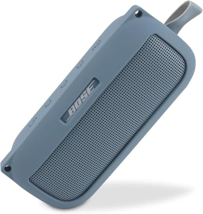 co2CREA Soft Silicone Case for Bose SoundLink Flex Bluetooth Speaker, Blue | Adjustable Shoulder Strap, Crossbody Carrying, Aluminum Carabiner, Lightweight - color: Stone Blue Case