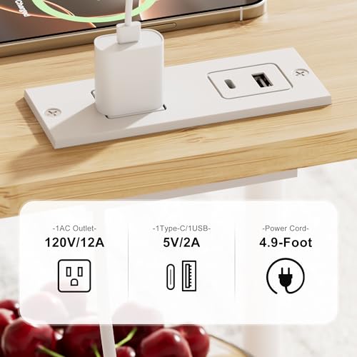 Bamboo End Table with Charging Station, Side Table for Small Space, Small Table Stand, Narrow Wooden Bedside Table Nightstand with Shelves, for Nursery, Living Room, Bedroom, Natural and White - color: Natural and White
