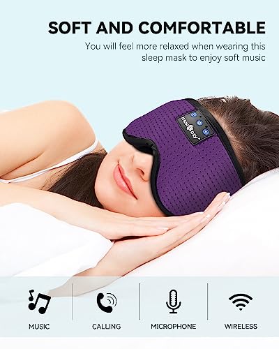 MUSICOZY Sleep Headphones Bluetooth 5.4 Sleep Mask with HD Sound | Breathable Flat Design with Cooling Lining, Washable Headband, 14 Hours Playtime for Travel Meditation Relaxation Gifts - color: Light Purple