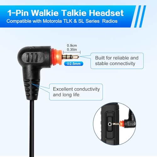SL300 SL3500e Earpiece with Mic PTT for Motorola 1Pin Radios | Compatible with Motorola TLK100 TLK110 SLN1000 radios. Clear audio, durable cable and reliable PTT Acoustic Tube Headset - size: Air Tube 01*1