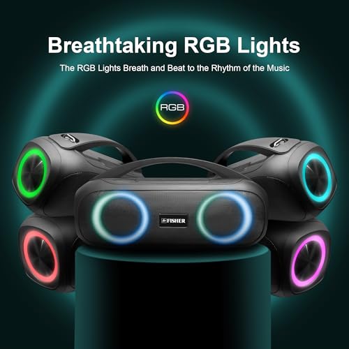 Fisher Portable Bluetooth Speaker, IPX5 Waterproof Speaker, 60W Peak Power