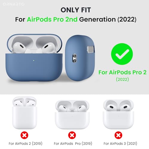 ORNARTO Compatible with AirPods Pro 2 Case 2022, Full Protective Hybrid Silicone for AirPods Pro 2nd Generation Case, Front LED Visible Skin Cover-Blue | Hybrid Silicone Rubber, Front LED Visible, Wireless Charging, Skin-Friendly Soft Touch, Anti-Scratch,