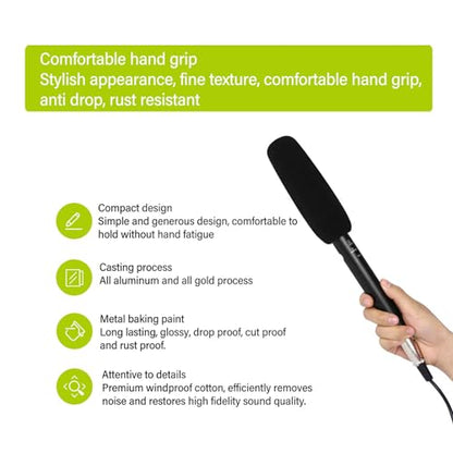 Shotgun Microphone, High Sensitivity, Dual Pickup Modes, All Metal Casing, Compatible with SLR Cameras, Rich Accessories