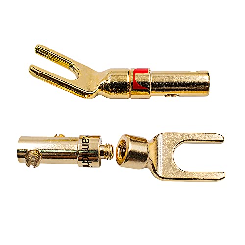 Spade Plugs for Speakers - Gold-Plated Y-Shaped Fork Plugs for Speaker Wire (2 Pairs)