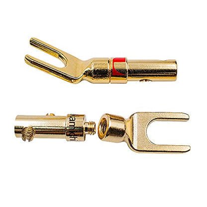 Spade Plugs for Speakers - Gold-Plated Y-Shaped Fork Plugs for Speaker Wire (2 Pairs)