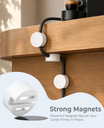 Maveek Magnetic Cable Clips White, Cord Organizer Magnet Silicone Cord Management Charging Cable Holder for Metal Desk, File Cabinet, Home and Office, with Extra Adhesive Plates (5 Piece, Large Size) | Fits Larger Cables Up To 0.3" Thick: PC, Computer, Et