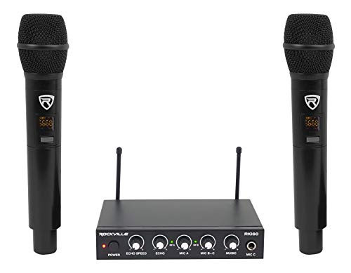 Rockville RKI60 Dual UHF Wireless Microphone Karaoke Interface and Mixer | 2 UHF Mics, 8 Frequencies, 200 Ft Range, Optical/Coax/Aux Inputs, 1/4" Mix Output, Echo Control, Cables Included - style: W/O Bluetooth