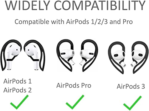 JNSA 4 Pairs Ear Hooks Designed for AirPods Pro，3 & 2 & 1, Earbuds Accessories, Anti-Slip, Ergonomic Design, Anti-Slip Sports Ear Hooks, Comfortable Fit, 2 Style 4 Pairs (Clear/Black/White/Black)