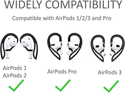 JNSA 4 Pairs Ear Hooks Designed for AirPods Pro，3 & 2 & 1, Earbuds Accessories, Anti-Slip, Ergonomic Design, Anti-Slip Sports Ear Hooks, Comfortable Fit, 2 Style 4 Pairs (Clear/Black/White/Black)