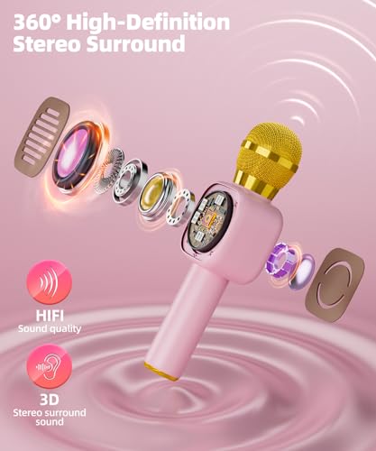 Kids Karaoke Microphone Mini, Bluetooth Voice Changer Toy Ages 3-12, Pink | LED Party Lights, Rechargeable Portable, Long Playtime, Duets, BT 5.3, Christmas Birthday Gifts for Toddler Boys & Girls - color: pink - 1