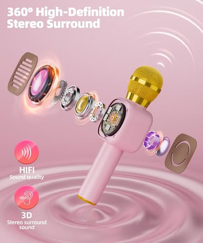 Kids Karaoke Microphone Mini, Bluetooth Voice Changer Toy Ages 3-12, Pink | LED Party Lights, Rechargeable Portable, Long Playtime, Duets, BT 5.3, Christmas Birthday Gifts for Toddler Boys & Girls - color: pink - 1