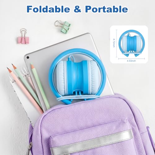 AILIHEN I35 Kids Headphones for School with Mic, 93dB Safe Volume, Lakeblue | Wired On Ear Headphones for Girls Boys, 3.5mm Foldable Lightweight for Classroom Chromebook, Laptop, Computer, Tablet - color: Lagoon Blue