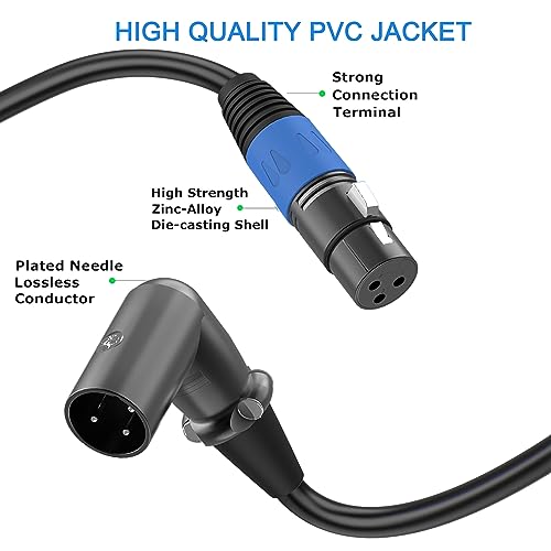 LanSenSu Right Angle XLR to Straight XLR Plug Cable, 90-Degree Male to Straight Male Balanced Cord 3-Pin to 3-Pin, (Right Angle -Male-0.5FT, 2Pack) - style: Right Angle -Male-0.5FT