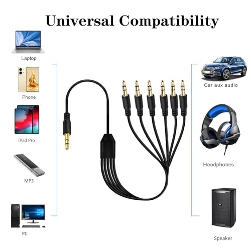 DC3.5mm Headset Splitter Audio Extension Cable,3.5mm to Dual Headphone Cord | 1 to 2 Way 1/8" TRS male to 2 male Stereo Jack Adapter for Smartphone,Computer,Mp3,Earphone,Speakers (1meter) (6 Way) - style: 6 Way