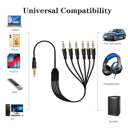 DC3.5mm Headset Splitter Audio Extension Cable,3.5mm to Dual Headphone Cord | 1 to 2 Way 1/8" TRS male to 2 male Stereo Jack Adapter for Smartphone,Computer,Mp3,Earphone,Speakers (1meter) (6 Way) - style: 6 Way