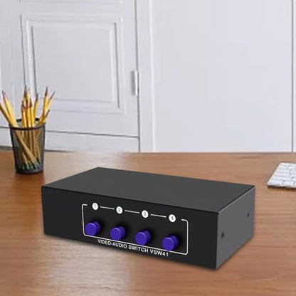 Audio Switcher 4 Way AV RCA Selector Switch Splitter Video Audio Adapter Metal Case Portable Design Suitable for Game Consoles DVD Player