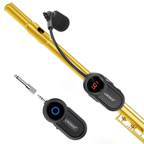 Lococo UHF Wireless Flute Microphone System: Wind Music Instruments Microphone Receiver and Transmitter, 160ft Range with Digital Screen, for Flute, Piccolo, Clarinet - color: Black2