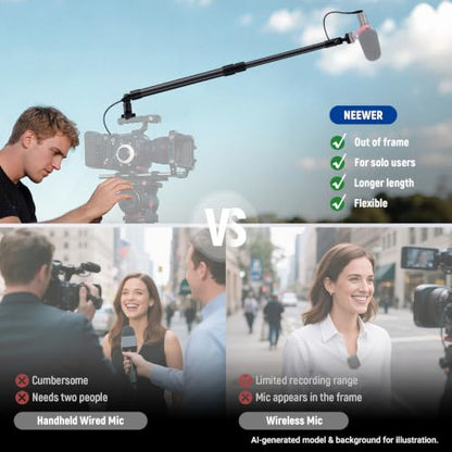 NEEWER Carbon Fiber Microphone Boom Pole, 44-92cm Extendable, Built In 3.5mm TRS Male to Female Cable, NATO Nail, Cold Shoe Mount, 180° Tilt, 500g Max Load Mic Arm for Interviews, Filmmaking, BP01 - style: BP01