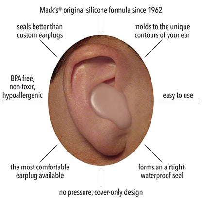 Mack's Snoozers Silicone Putty Earplugs - 6 Pair – Comfortable, Moldable Silicone Ear Plugs for Sleeping, Snoring, Loud Noise & Traveling | Made in USA