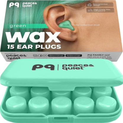 Peace&Quiet | PQ Wax Ear Plugs for Sleeping, Swimming - Soft Noise Cancelling Silicone Gel Wax Earplugs for Sleep and Swimmers, Ear Protection with Sound Blocking Level of 32 Db, Color: Green - color: Green