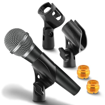 3 pcs Universal Microphone Clip Holder, Adjustable Mic Holder for Stand with 2 pcs 5/8" Male to 3/8" Female Screw Adapter for Wired Wireless Microphone Stand(black)