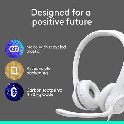Logitech H390 Wired Headset PC/Laptop Stereo Headphones, USB-A, Off-White | Stereo Headphones for PC/Laptop, USB-A, In-Line Controls, Works with Chromebook - color: Off White, style: USB-A