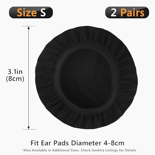 Geekria 2 Pairs Flex Fabric Headphones Ear Covers - Product Safety Certified - Washable & Stretchable Earcup Protectors for Over-Ear Headsets, Sweat Pads for Gym, Gaming (S/Black) - color: Black