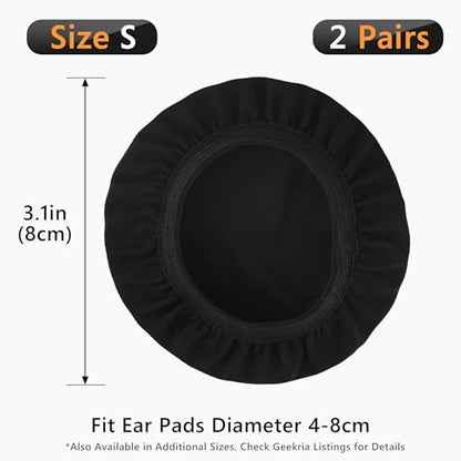 Geekria 2 Pairs Flex Fabric Headphones Ear Covers - Product Safety Certified - Washable & Stretchable Earcup Protectors for Over-Ear Headsets, Sweat Pads for Gym, Gaming (S/Black) - color: Black