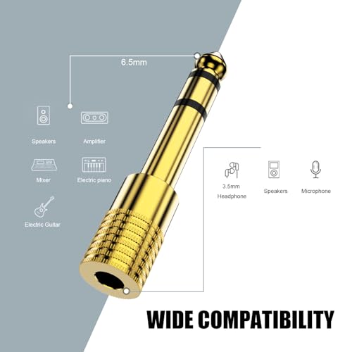 BERLAT Gold Plated 1/4 to 3.5mm Adapter, 6.35mm (1/4 inch) Male to 3.5mm (1/8 inch) Female Stereo Audio Adapter for Aux Cable, Guitar Amplifier, Headphone - 3 Pack - color: 3pack Plug and Play