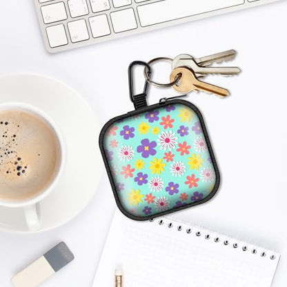 Square Data Cable Earbud Charger Coin Storage Bag Shockproof and Drop-Proof EVA Material Compatible with AirPod(Small Flowers) - color: small flowers