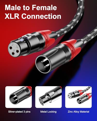 XLR Cables 6ft 6 Pack XLR Microphone Cable Male to Female XLR Cable | Low Noise Durable Nylon Braided XLR Mic Cable 3 Pin Fully Balanced OFC Microphone Cables for Podcast, Home Studio, Mixer - color: Black-White, size: 6 Feet