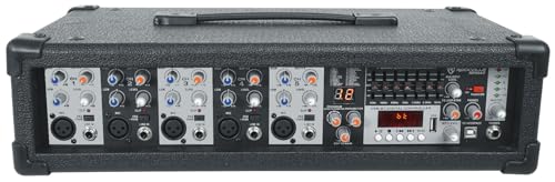 Rockville SPGN158 15" DJ PA Speaker Pair Bundle with RPM47 Powered Mixer | 1600W Peak / 400W RMS Each, 8-Ohm, Bluetooth/USB, 2 RMC-XLR Microphones, 2 Tripod Stands, SpeakOn Cables, 7-Items