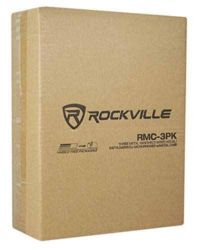 Rockville RMC-3PK Dynamic Microphones 3 Pack, Uni-Directional, Metal Build, XLR, Clear Sound, Low Background Noise, Durable Case, for Vocals, Instruments, DJs | Aluminum Carry Case, Dynamic, Neodymium, Uni-Directional, XLR, Mic Clips Included, Stand Mount