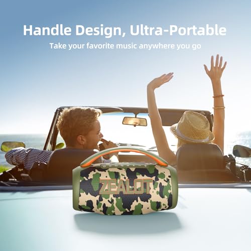ZEALOT Portable Bluetooth Speaker, 80W Peak Waterproof Loud Booming Sound Speakers, Dual Pairing, XBass, 20H Playtime, Outdoor Speaker with Handle for Camping, Beach, Party, Backyard (CAMO)