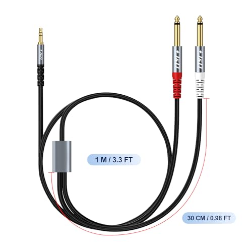 J&D 1/8 to 1/4 Stereo Cable, 3.5mm TRS to Dual 6.35mm TS Mono Y-Splitter Adapter Nylon Braid Jack Breakout Cord for Smartphone, CD Player, Speakers and Home Systems Amplifier, 3.3 Feet, Grey - size: 3.3 ft