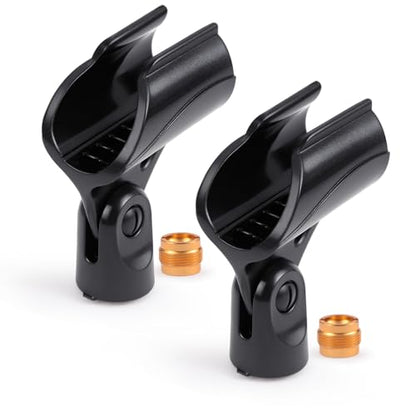 Adjustable Microphone Holder & Microphone Clip, Mic Clip for Microphone Stand, Fits Wireless Handheld Microphones, Includes 5/8" Male to 3/8" Female Thread Adapter, 2 Pack