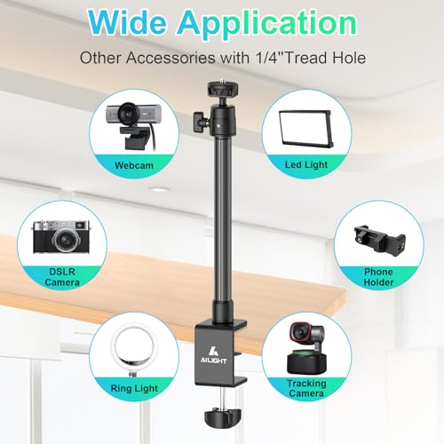 Ailight Adjustable Desk Camera Mount & Webcam Stand 10.8"-31.1" | 1/4" Screw, C-Clamp Base, Overhead Tripod, Compatible with DSLR Logitech Obsbot insta360 Anker and Others - size: TS6001