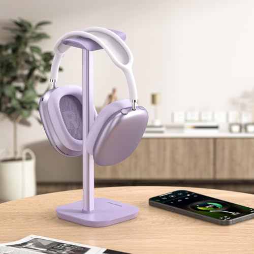 Headphone Stand, Desktop Headset Holder (Purple) Heavy Base Desk Earphone Stand Aluminum Gaming Headset Hanger Rack for AirPods Max, AirPods, AirPods Pro, Beats, Bose - color: Purple