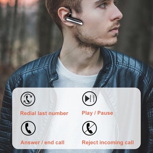 Bluetooth Headset Single Ear Wireless Earpiece V5.1 for Trucker Driving Office Call Use with ENC Noise Cancelling (Wireless Headset Bluetooth)
