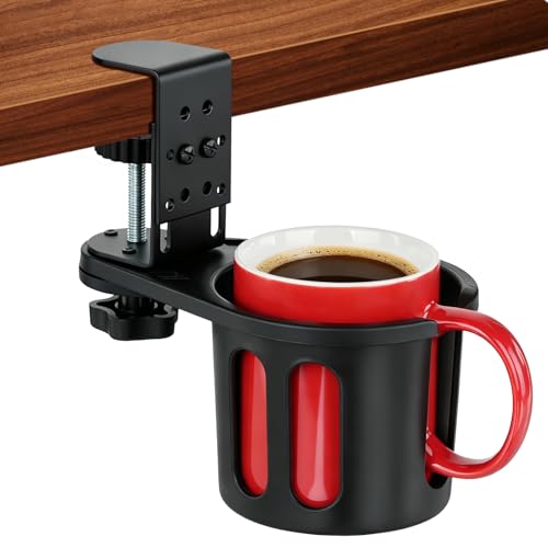 Desk Cup Holder Clamp, Rotatable Clip On Table Cup Holder | Water Bottle Stand Drink Coffee Mug Storage, Office Accessories for Home and School - color: Black-1