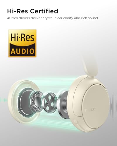 TALIX H30 Hybrid Active Noise Cancelling Headphones, 110H Playtime Hi-Res Audio Bluetooth 6.0 Wireless Over Ear ANC Headphones for Commute/Travel (Off-White) - color: Off-white