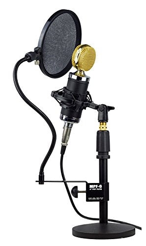 Nady 6-Inch Clamp On Microphone Pop Filter Wind Screen with Flexible Gooseneck and Metal Stabilizing Arm (SPF-1) - style: Upgraded Pop Filter with Stablizing Arm