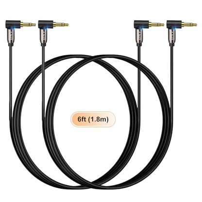 J&D 3.5mm Aux Cable 6ft (2 Pack), Gold Plated 3.5mm Male to Male Stereo Audio Aux Cable 90 Degree Right Angle Compatible for iPhone, Galaxy, Headphone, Car, Speakers and All Other Devices - size: 6 Feet