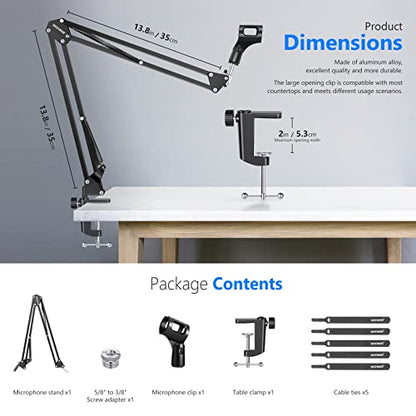 Neewer Microphone Arm Stand, Suspension Boom Scissor Mic Arm Stand with 3/8” to 5/8” Screw and Cable Ties Compatible with Blue Yeti, Snowball, Yeti X, Quadcast and Other Mics, Max Load 1.5kg - style: NW-35